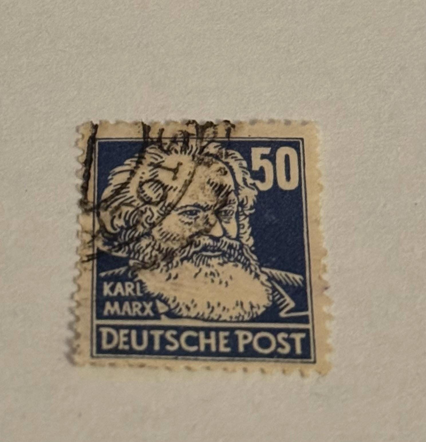 Vintage Briefmarke 1953 DDR - Karl Marx Gestempelt Briefmarkensammlung antik Philatelie Postwertzeichen alt Briefmarkensammler Sammler