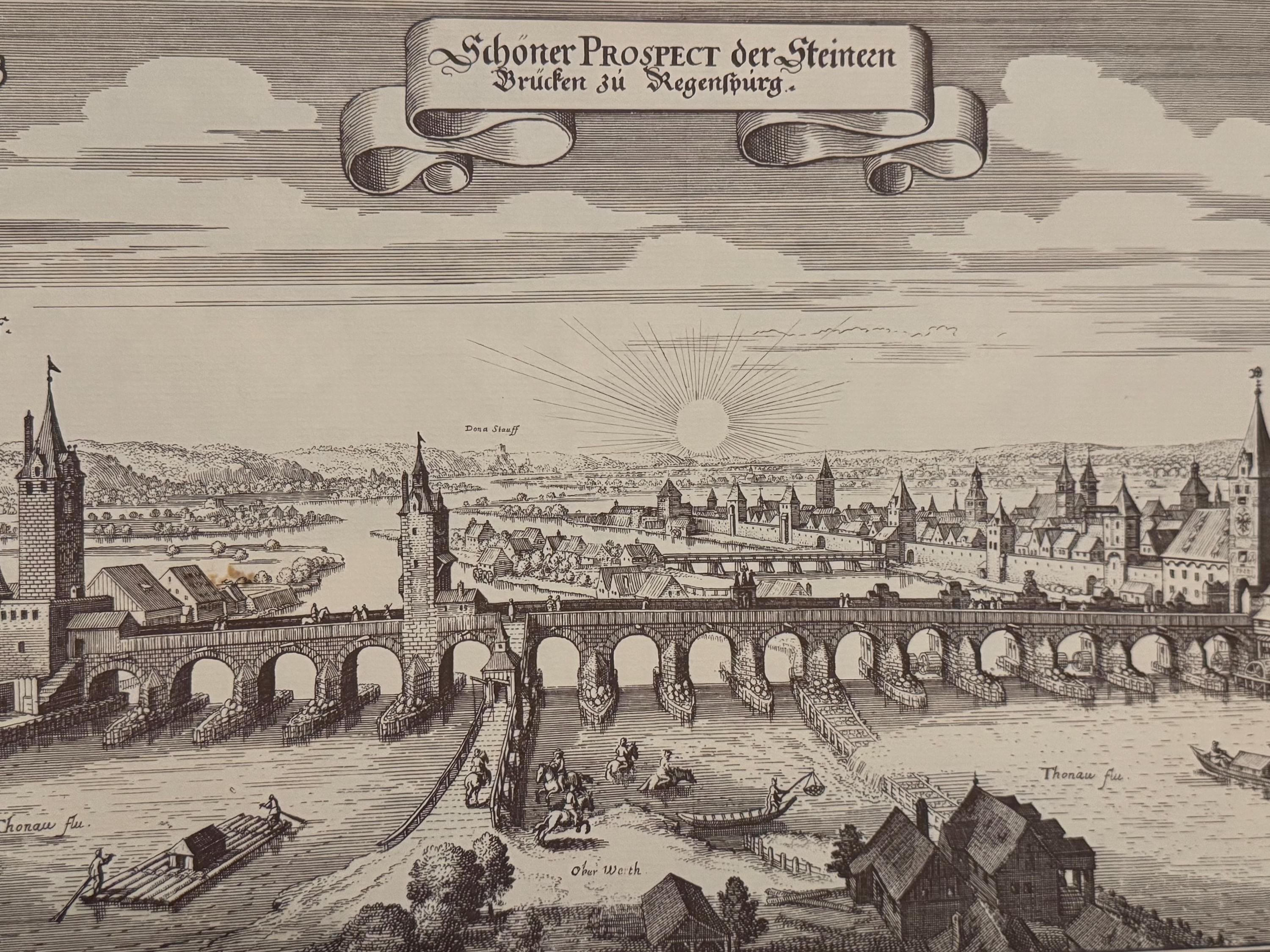 Stadtplan Regensburg Steinerne Brücke vintage Kunstdruck | Antike Landkarte Wanddeko Historisches Bild Wohnzimmer Dekoration Landkarte alt