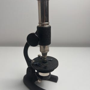 Vintage Mikroskop mit Holzkiste 18cm | Antikes Wissenschaftliches Labor Deko Sammler Bild 2