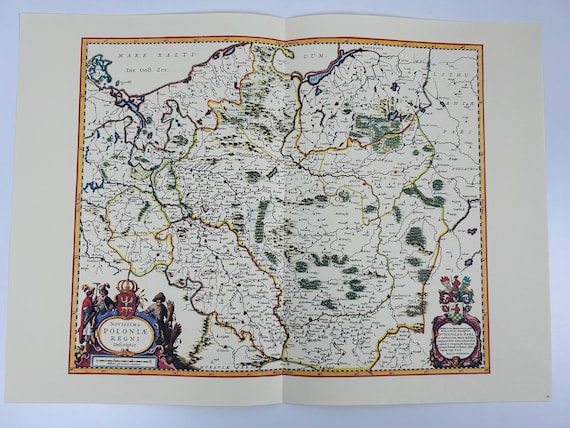 Landkarte Polen Blaeuw Antik 60x43cm