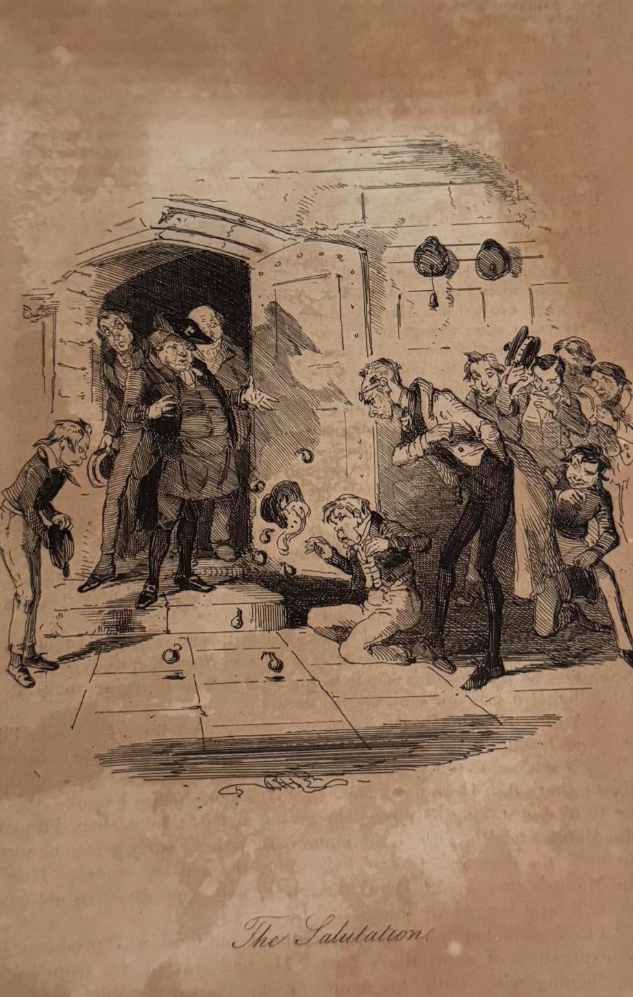 Illustration "The Salutation" von Hablot Knight Browne (Phiz) zu Charles Levers Roman Charles O’Malley, The Irish Dragoon (1841)