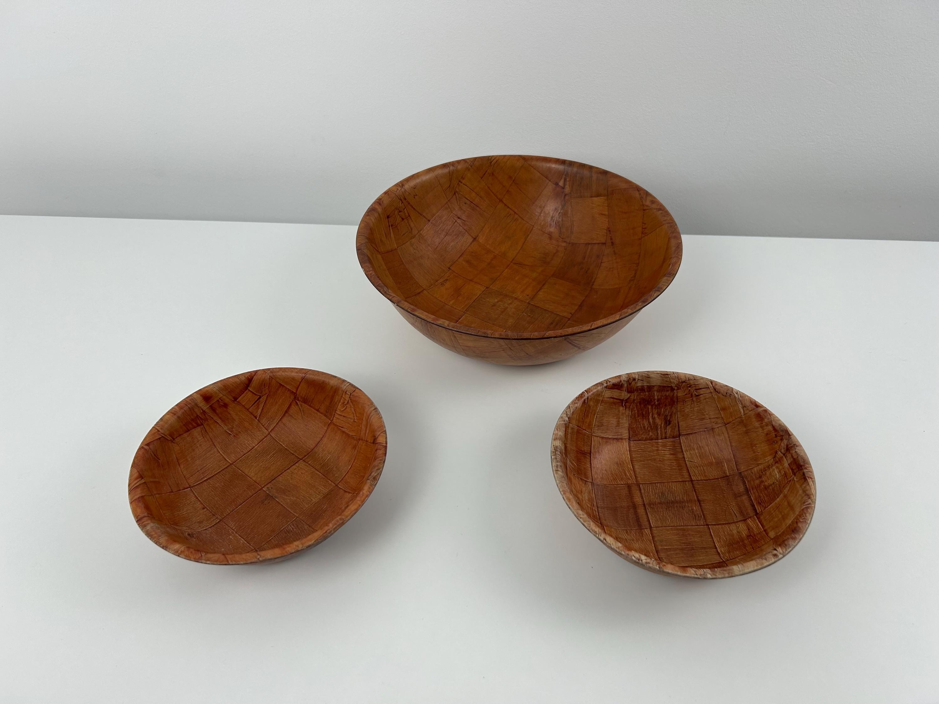 Schüssel Set vintage 3 Stück Durchmesser: 1x 25cm 9,8", 2x 15cm 5,9" Schüssel thrift Einrichtung Küche Dekoration Holz Landhaus Bauernstube