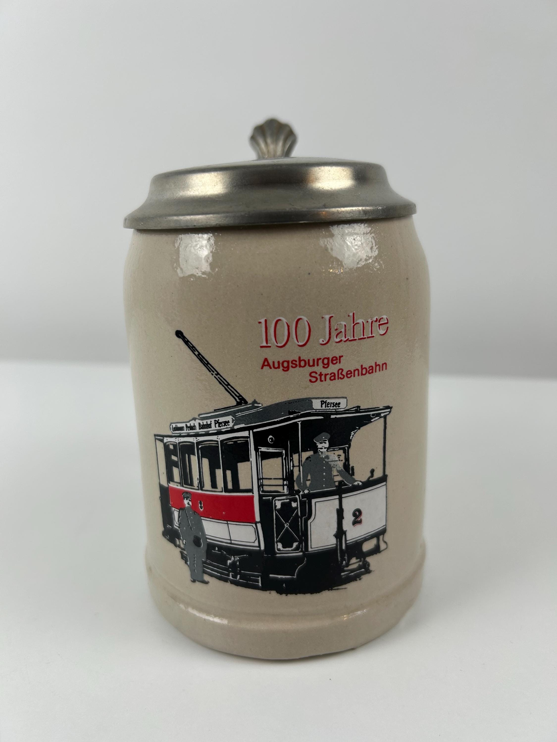 Bayerischer Bierkrug 100 Jahre Augsburger Straßenbahn retro Bierglas vintage