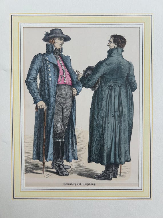 Lithografie Starnberger Trachten Männlich Antik