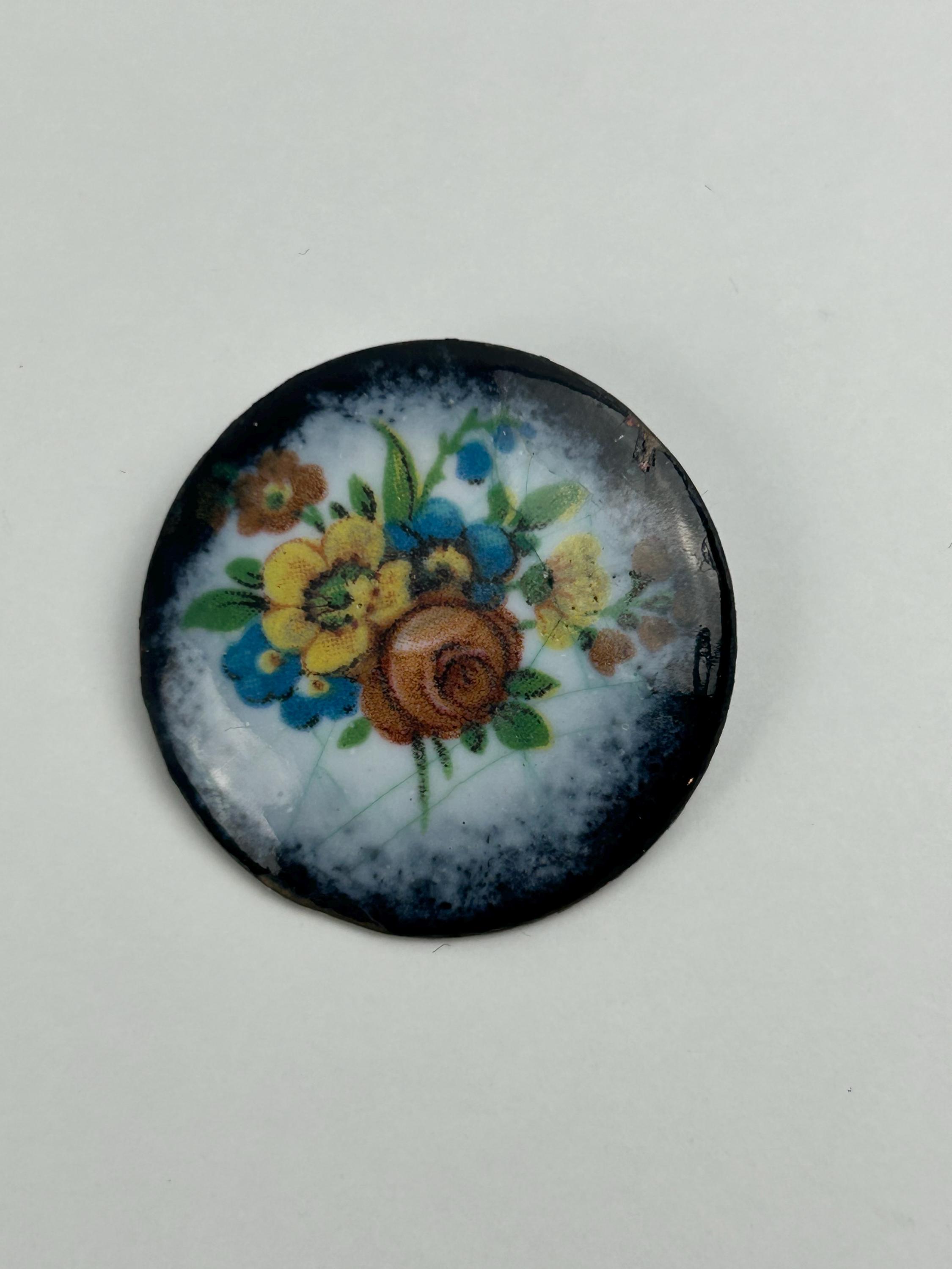 Vintage Brosche Blumenstrauß Clip Emaille rund traditionell handarbeit Oma-Brosche Oma-Schmuck