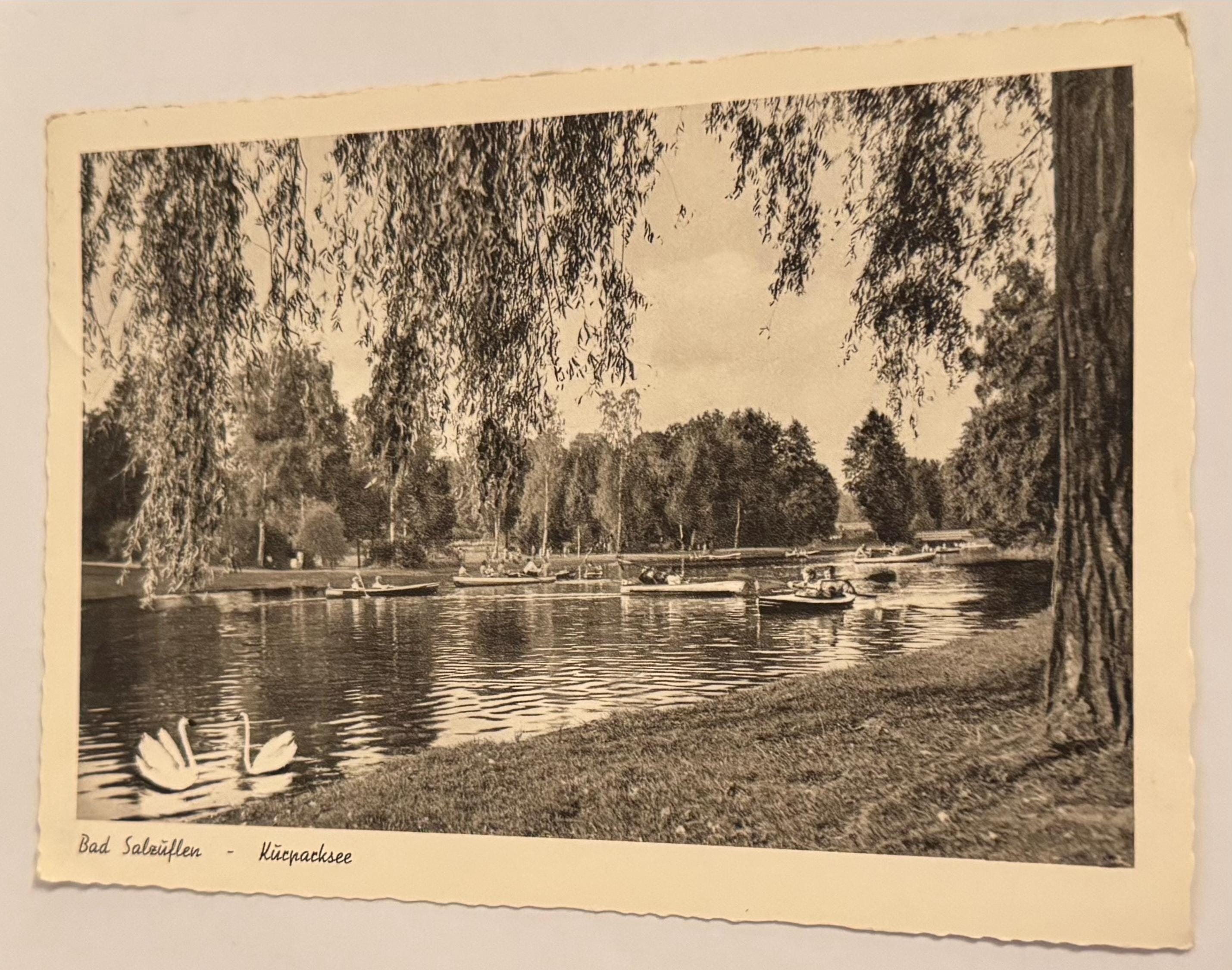 Vintage Echtfoto-Postkarte Bad Salzuflen, ca. 1950er Jahre Künstlerkarte Ansichtskarte Sammler Karten Sammlung retro Postkartensammlung