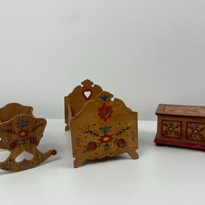 Furniture dollhouse cradle bed chest doll furniture medium small antique hand-painted dollhouse large old