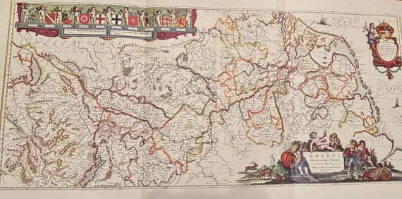 Antike Rheinkarte 1640 Willem Blaeu 89x43cm