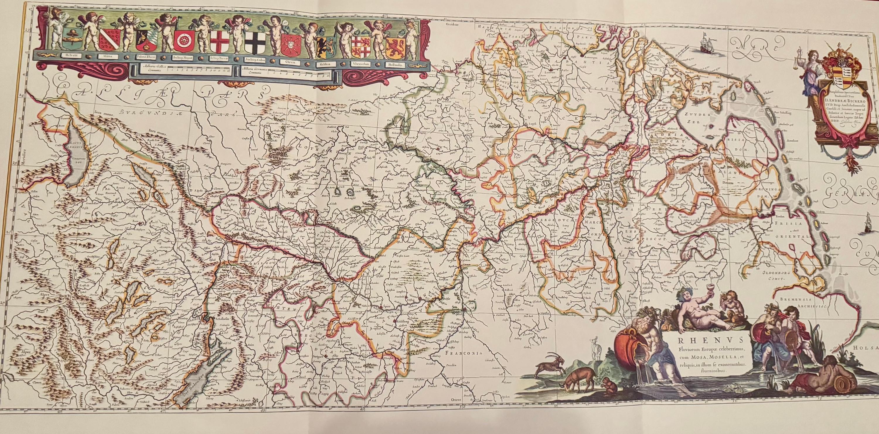 Vintage Landkarte Rhein Willem Blaeu vintage Kunstdruck | Antike Landkarte Wanddeko Historisches Bild Wohnzimmer Dekoration Landkarte alt