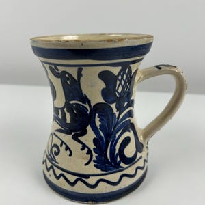 Jug white-blue vintage ca. 13 cm jug delft jug cobalt blue drinking blue vase thrift ceramics used collection Slavic ceramics collector