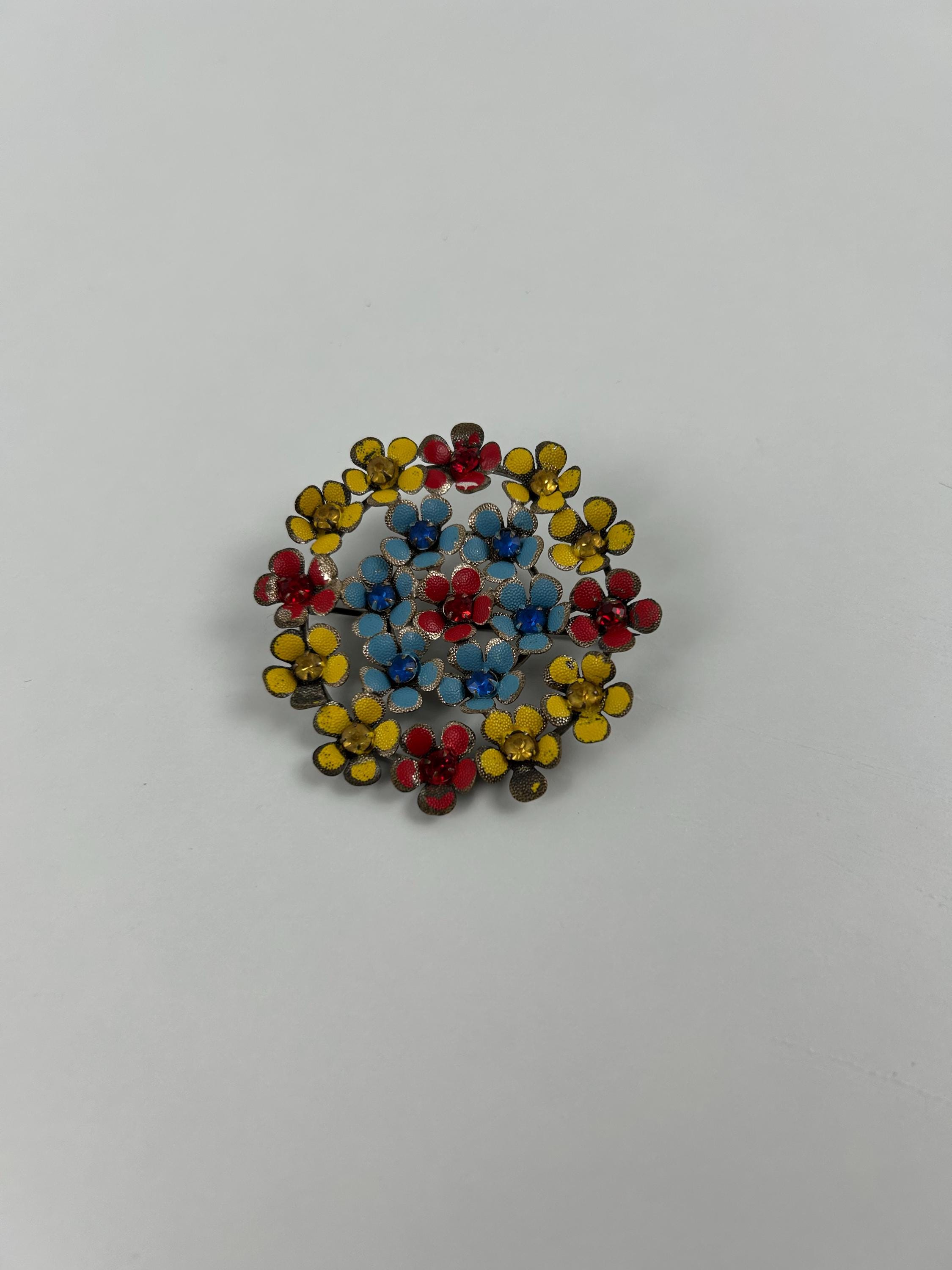Brosche vintage bunte Blumen Metall Broschen Damenschmuck Vintageschmuck Schmuck für sie traditioneller Schmuck Trachtenschmuck retro alt