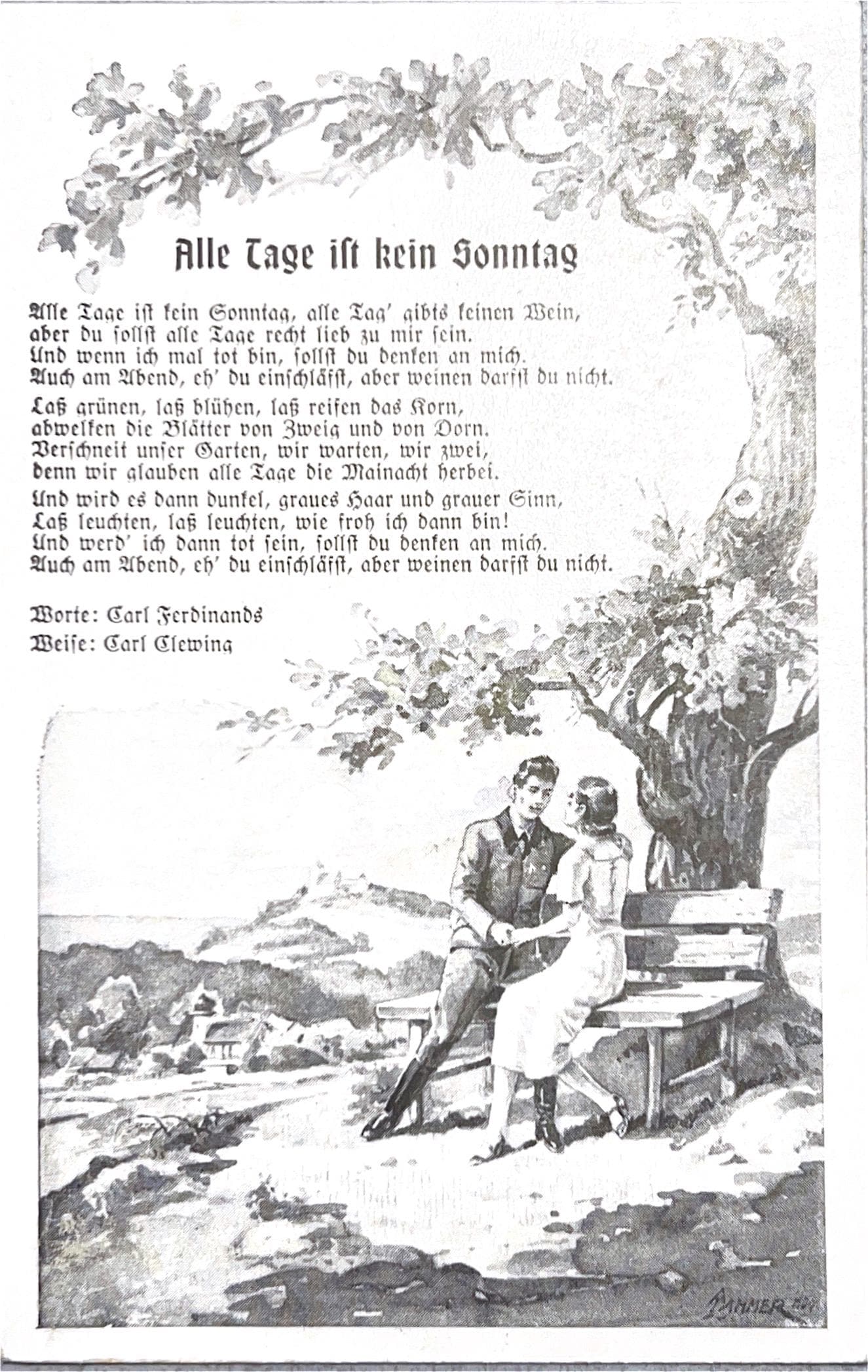 Ansichtskarte Alle Tage ist kein Sonntag (Marschlied) Postkarte Lithografie Bildpostkarte Litho Briefkarte Korrespondenzkarte Künstlerkarte