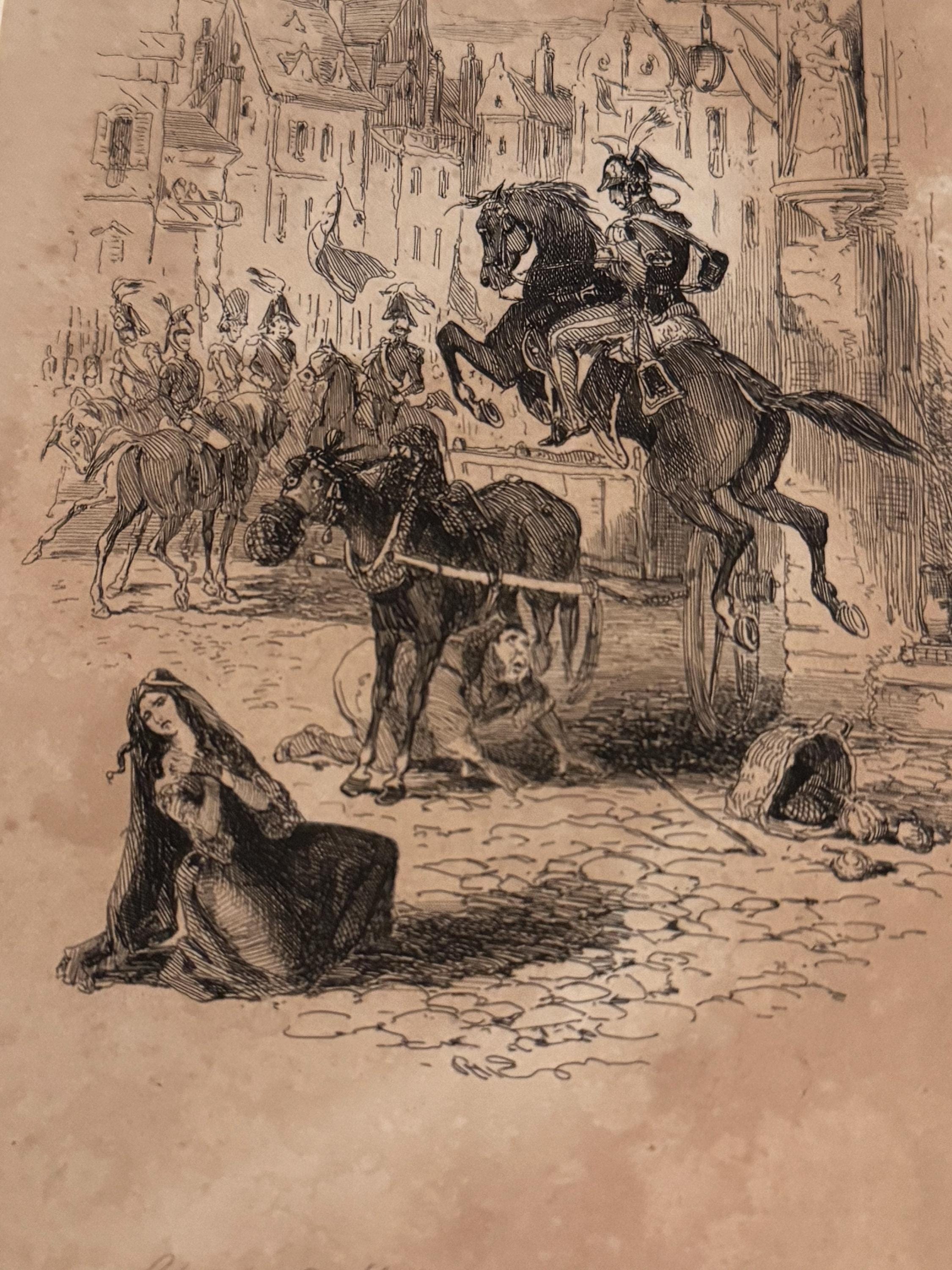 Illustration "Charles O. Mally topping a Mule Cart" von Hablot Knight Browne (Phiz) zu Charles Levers Roman Charles O’Malley, Irish Dragoon