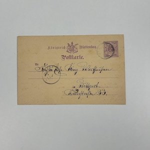 Postal de la época imperial alrededor de 1900, sellos del Reino de Württemberg, sellos antiguos de correos antiguos.