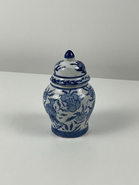 Deckelvase Delfter Stil 11 cm retro Vasen alt vintage DELFT Keramik Vase Einrichtung Deko weißblau