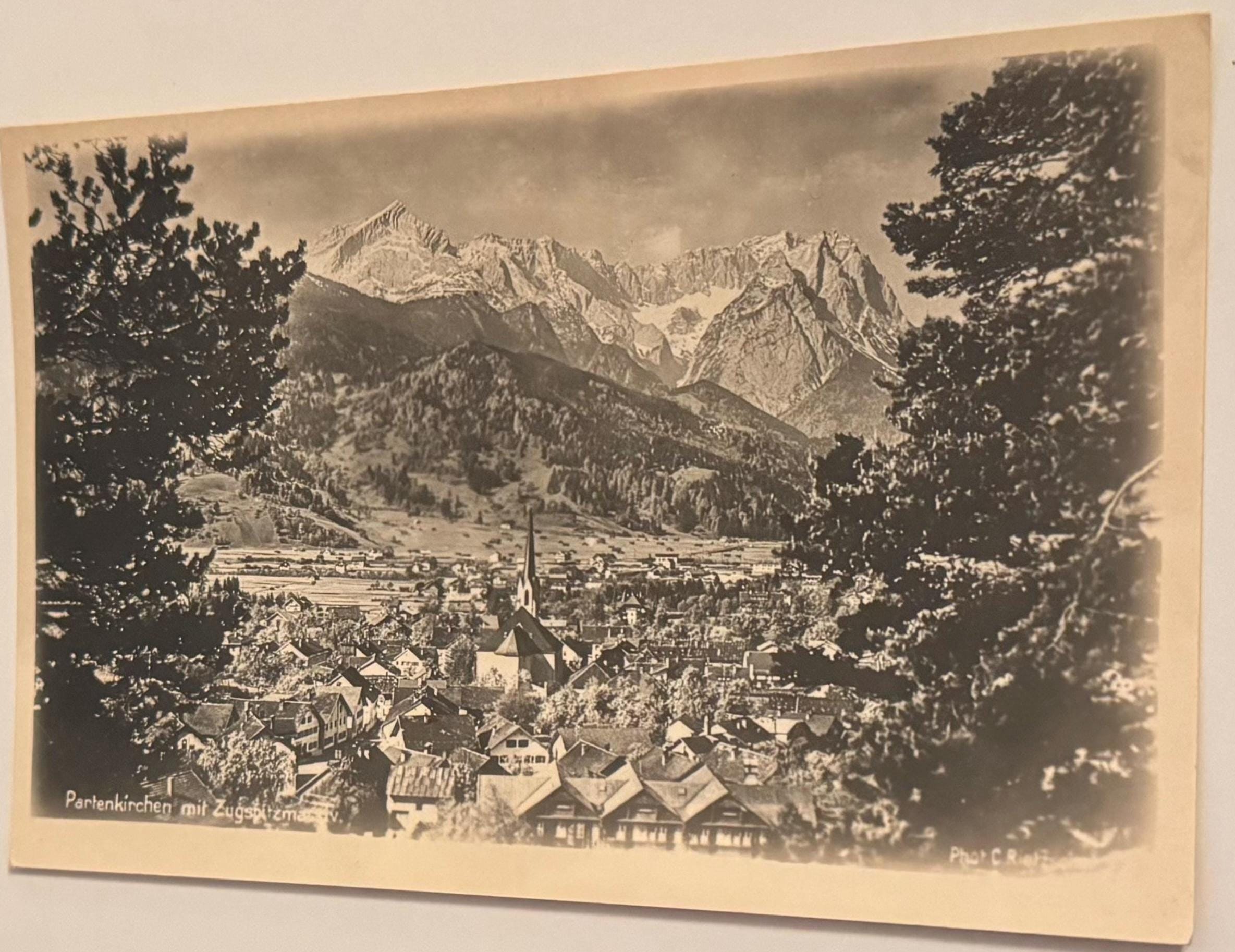 Ansichtskarte Partenkirchen mit Zugspitze Postkarte vintage Lithografie Bildpostkarte Litho Briefkarte Korrespondenzkarte