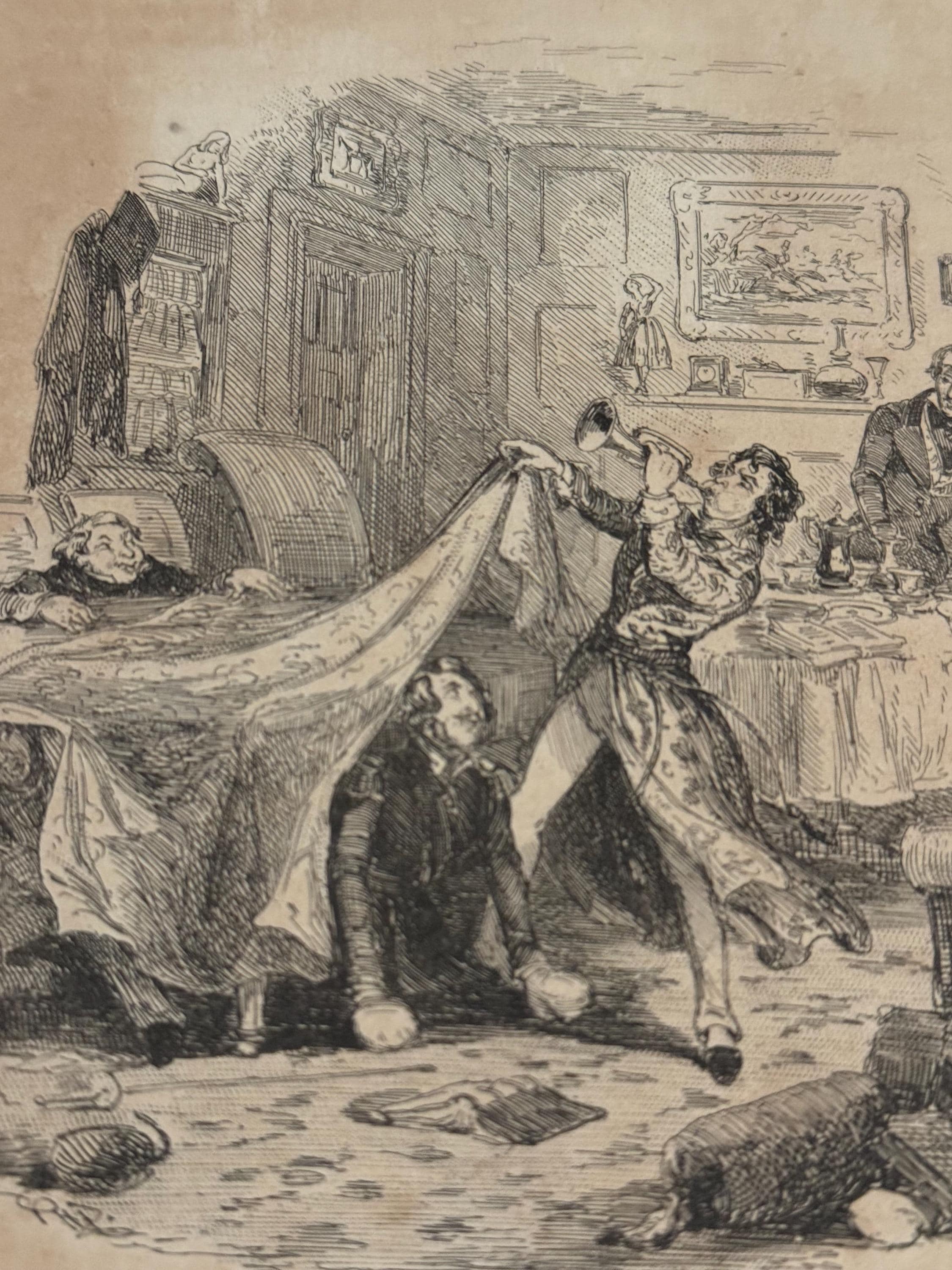 Illustration "Frank Webber at his studies" von Hablot Knight Browne (Phiz) zu Charles Levers Roman Charles O’Malley, The Irish Dragoon(1841)
