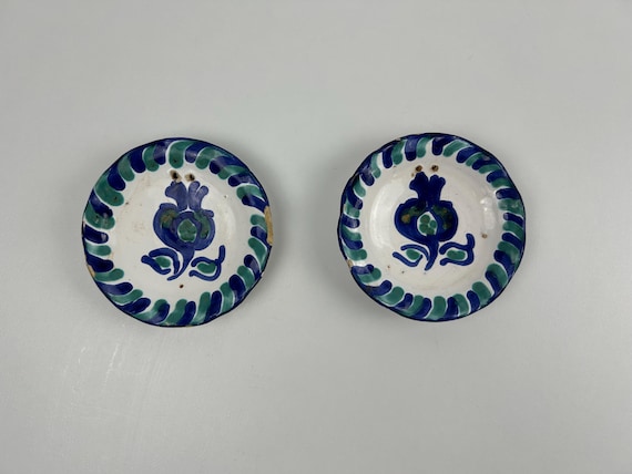 2x Kleine Blaue Blumenteller Vintage 11cm