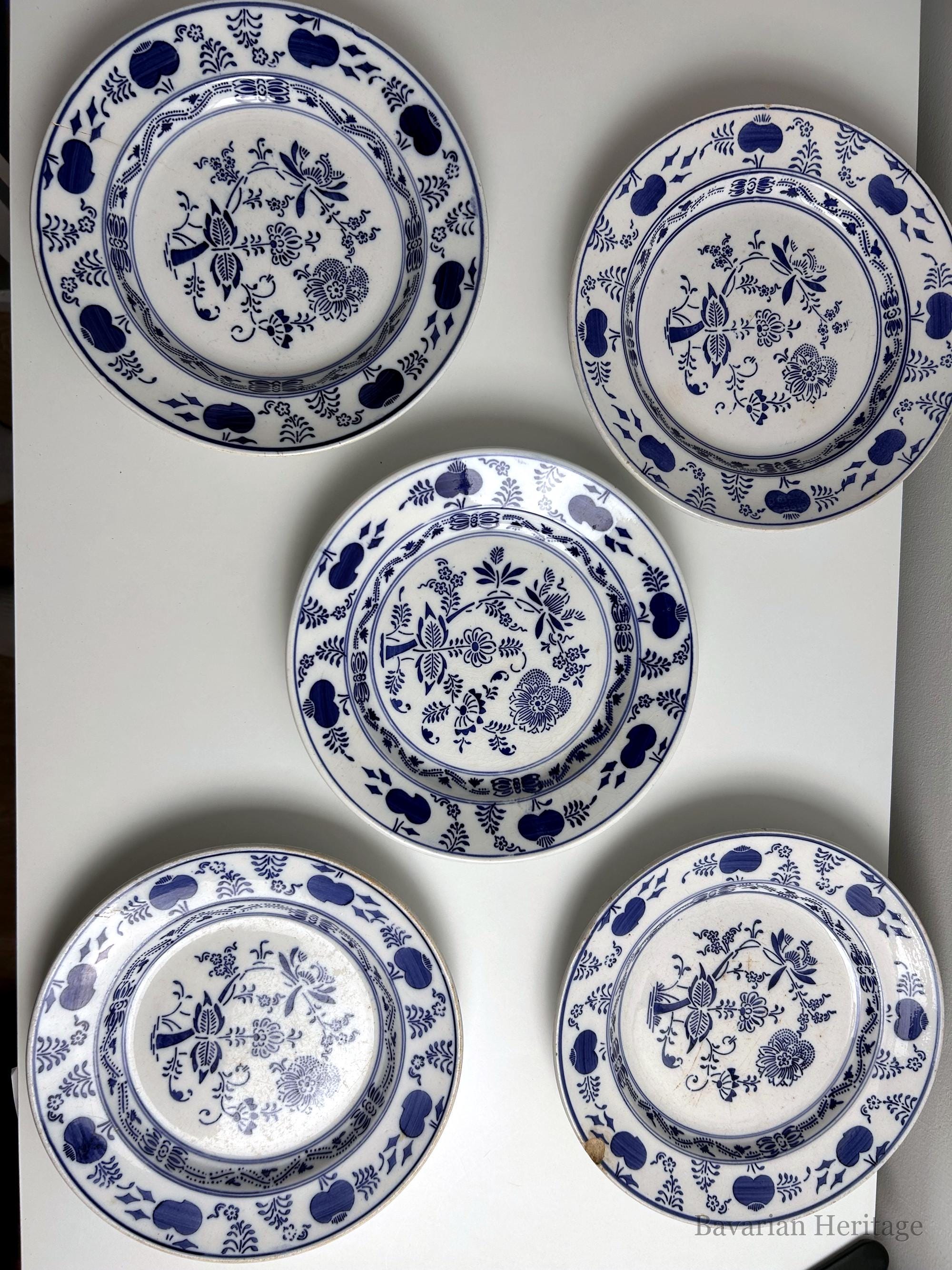 Set di 5 piatti motivo cipolla, bianco e blu, 23 cm