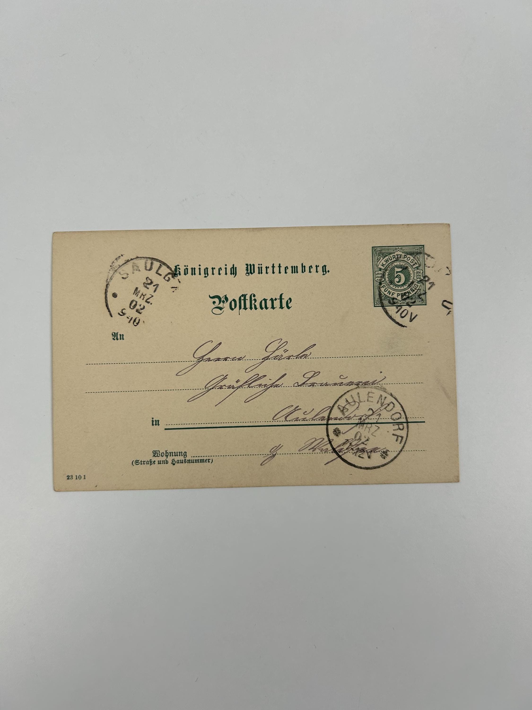Postkarte Königreich Württemberg 1902 Briefmarken vintage Post antike Briefmarken Sammler Briefmarkensammlung Briefesammlung Briefsammler
