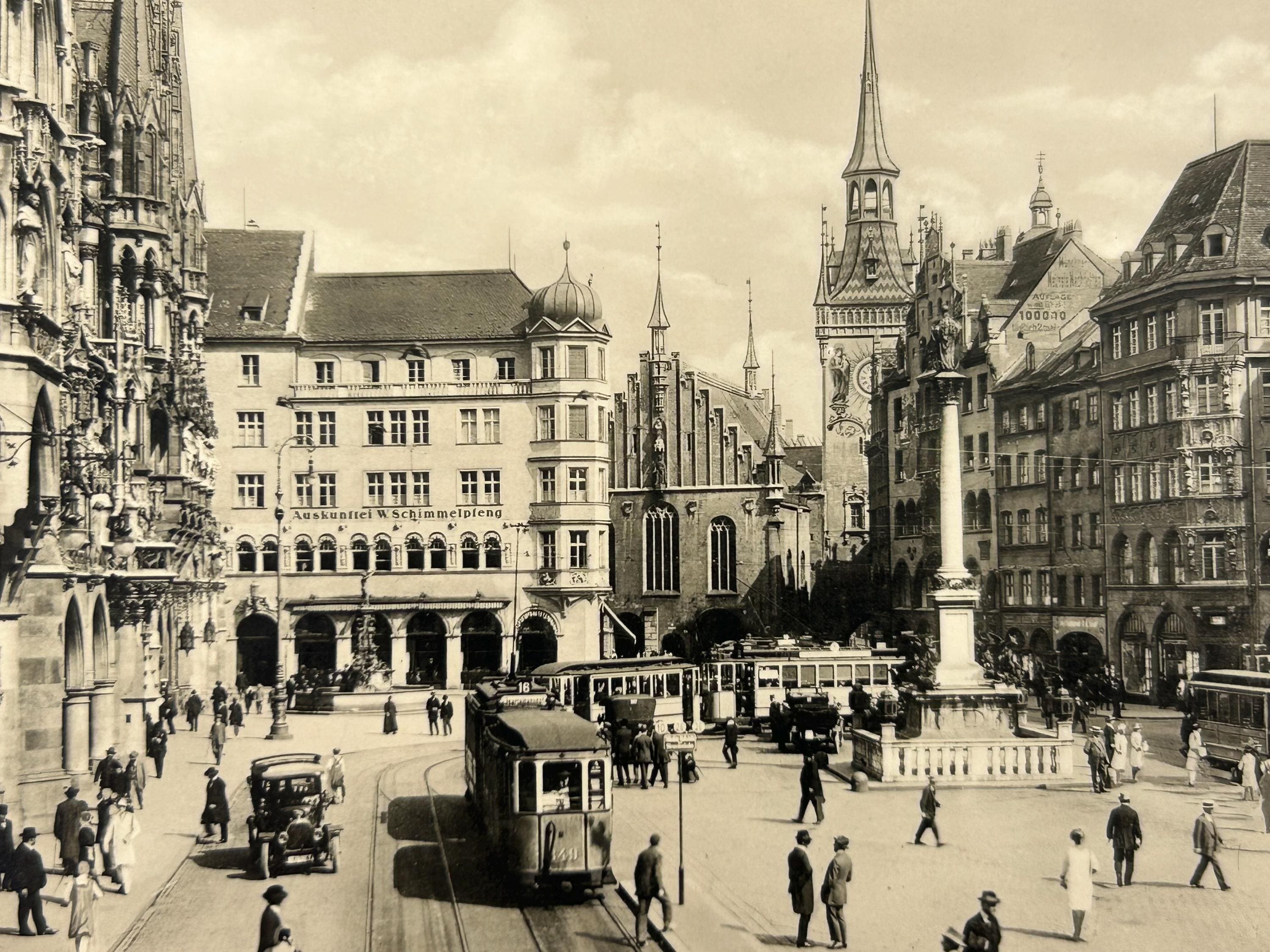 Ansichtskarte Marienplatz München Postkarte vintage Lithografie Bildpostkarte Litho Briefkarte Korrespondenzkarte