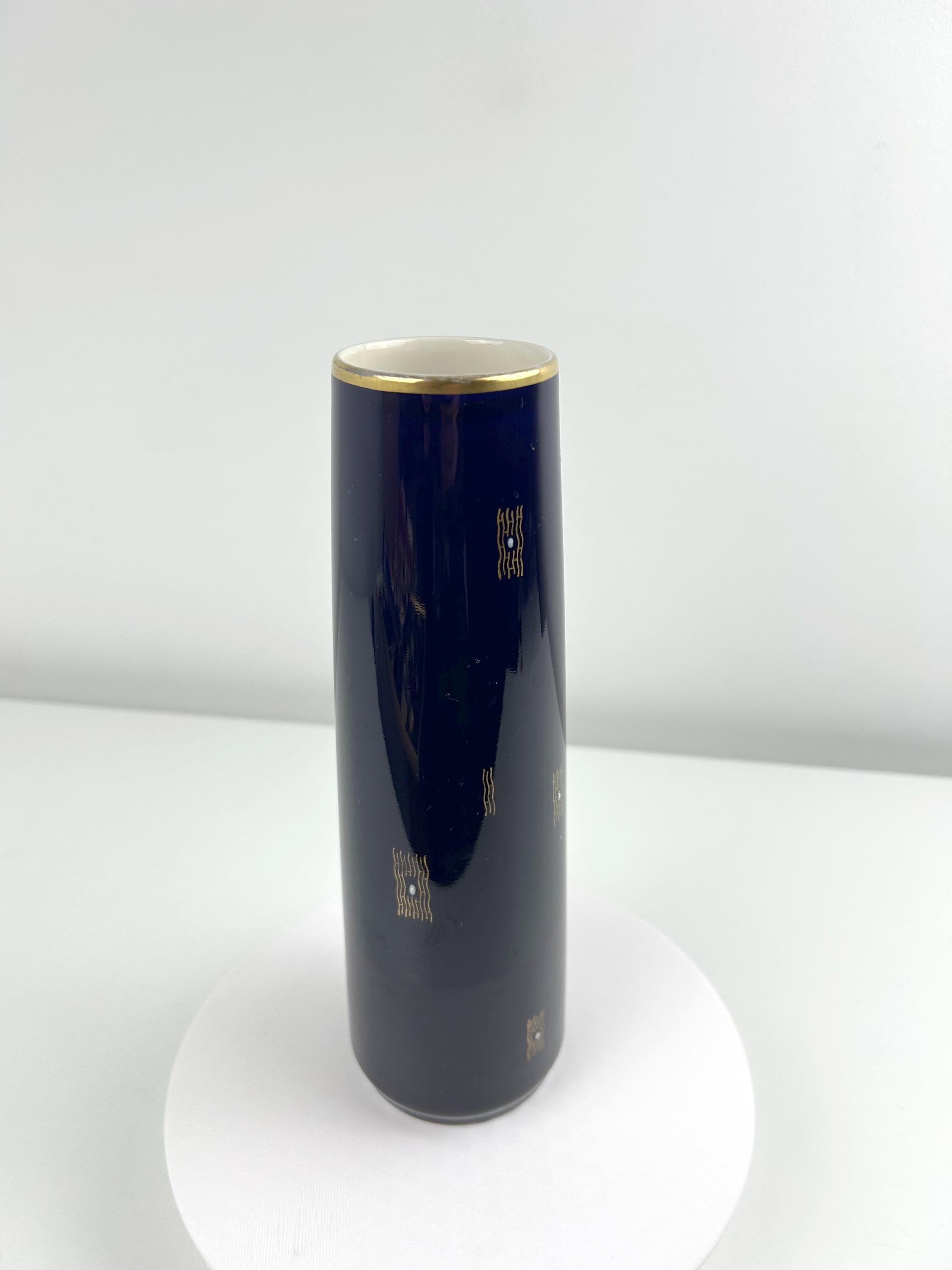 Vase Kobalt vintage Blumenvase blau thrift Deko Einrichtung goldblau Dekoration chateaucore