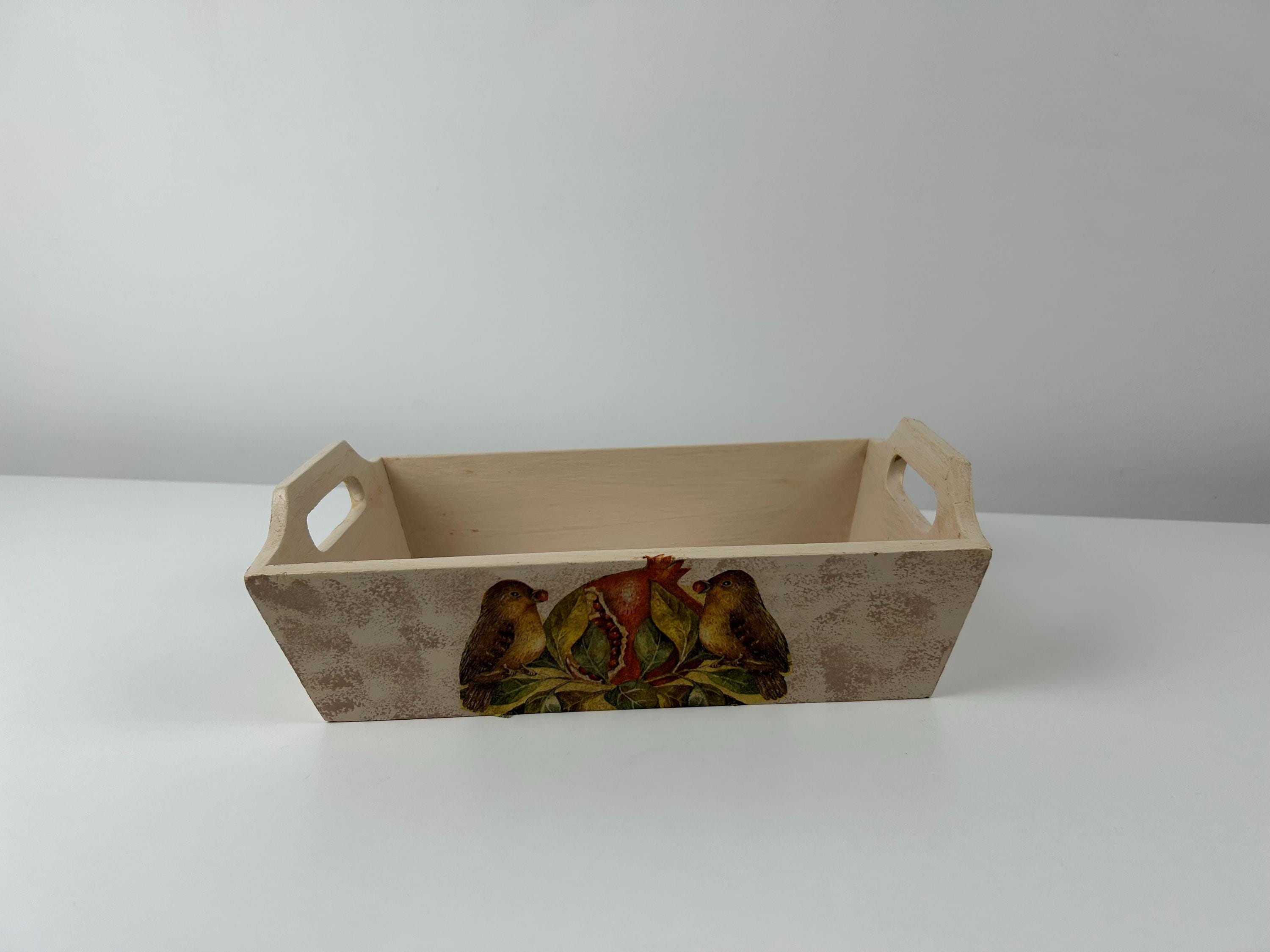 Bezauberndes Serviertablett retro Tablet vintage mit Vögeln Dekoration Frühling Handarbeit