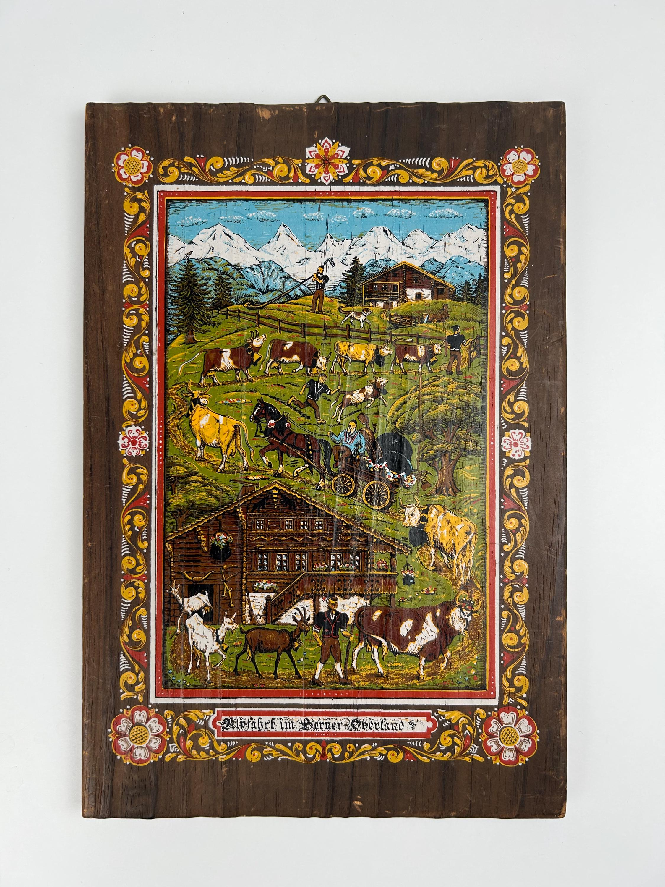 Holztafel Berner Oberland Alpfahrt Druck vintage Wanddekoration alpin Wanddeko nostalgisch
