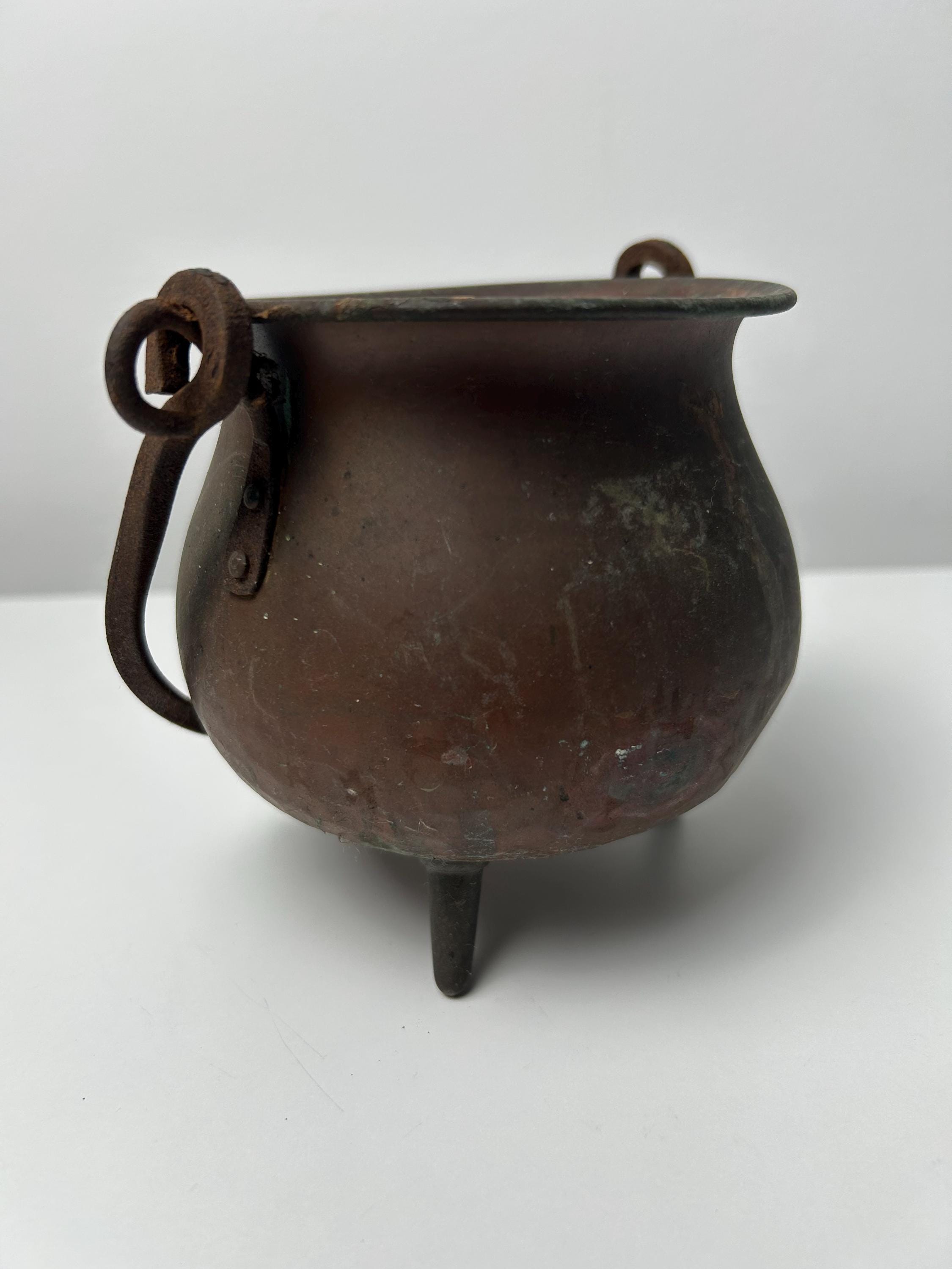 Grapen Topf Messing 12x12 cm 4,72x4,72 in Messinggefäß vintage Messingtopf retro Topf alt Hexenkessel Deko Einrichtung Dekoration Minikessel