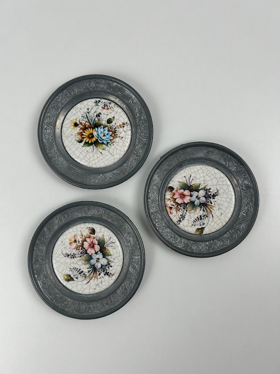 Zinn Untersetzer Set 3 Stück Vintage