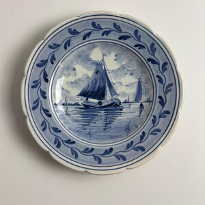 Delft Wall Plate Sailing Ship Hand Painted Blue White 17 cm | Holland Ceramic Plate Maritime Vintage Wall Decor image 2