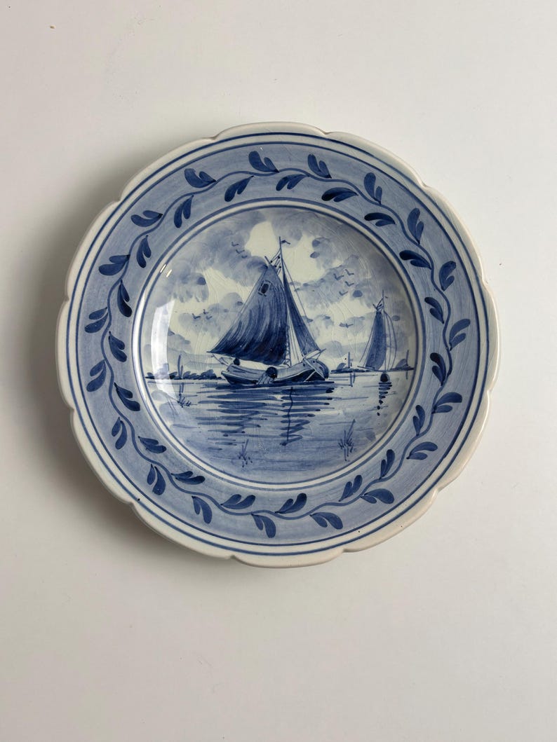 Delft Wall Plate Sailing Ship Hand Painted Blue White 17 cm | Holland Ceramic Plate Maritime Vintage Wall Decor image 2