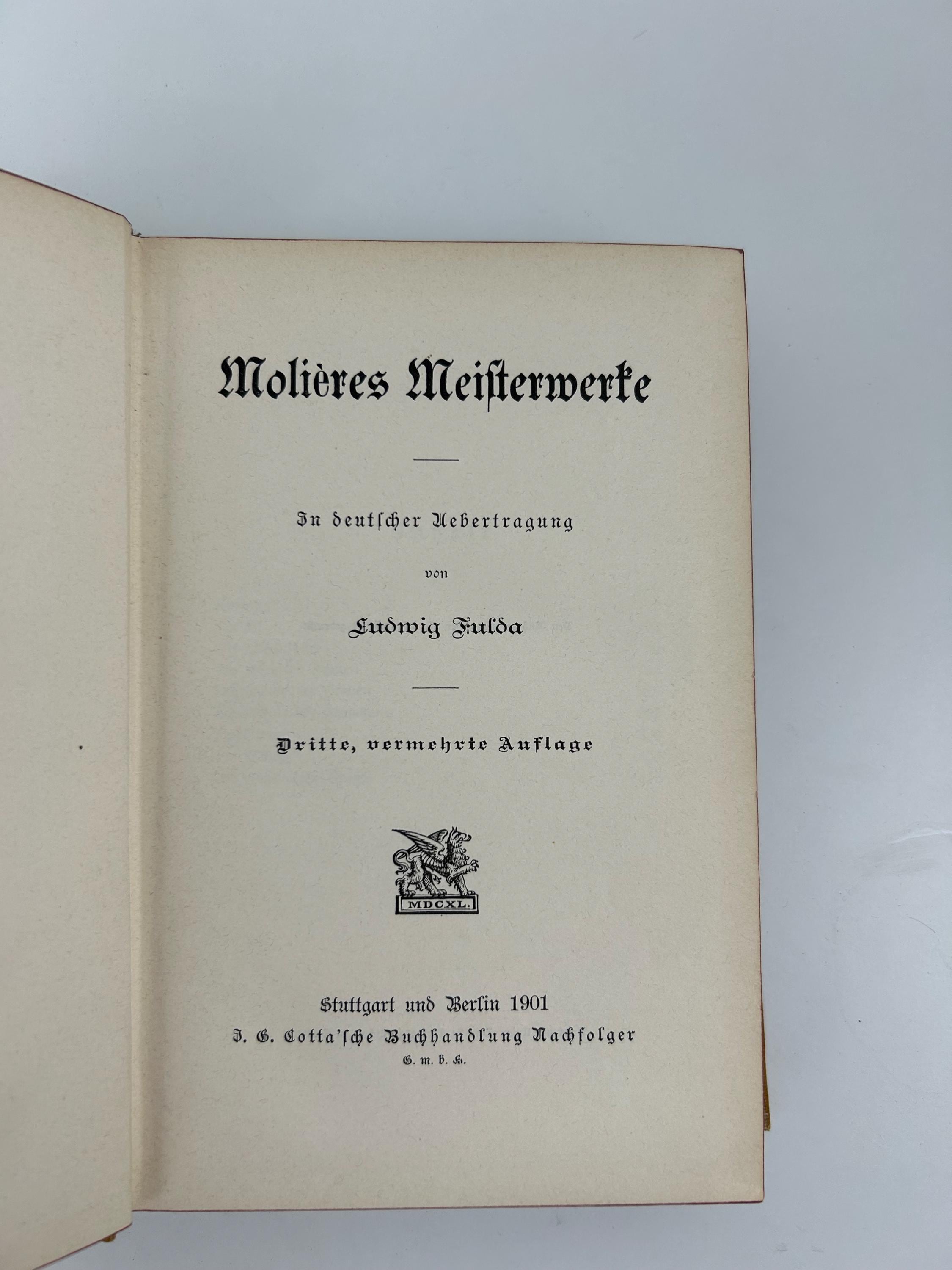 Vintage Buch Moliéres Meisterwerke von L Fulda 1901 antike Bücher Dekoration Lesenswertes Einrichtung Wohnen Bücherei Lesen Bücherecke