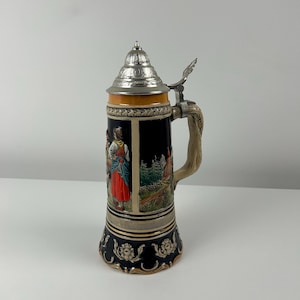 Preciosa jarra de cerveza vintage con caja de música "Goodbye" regalo vintage para él vaso de cerveza retro antiguo