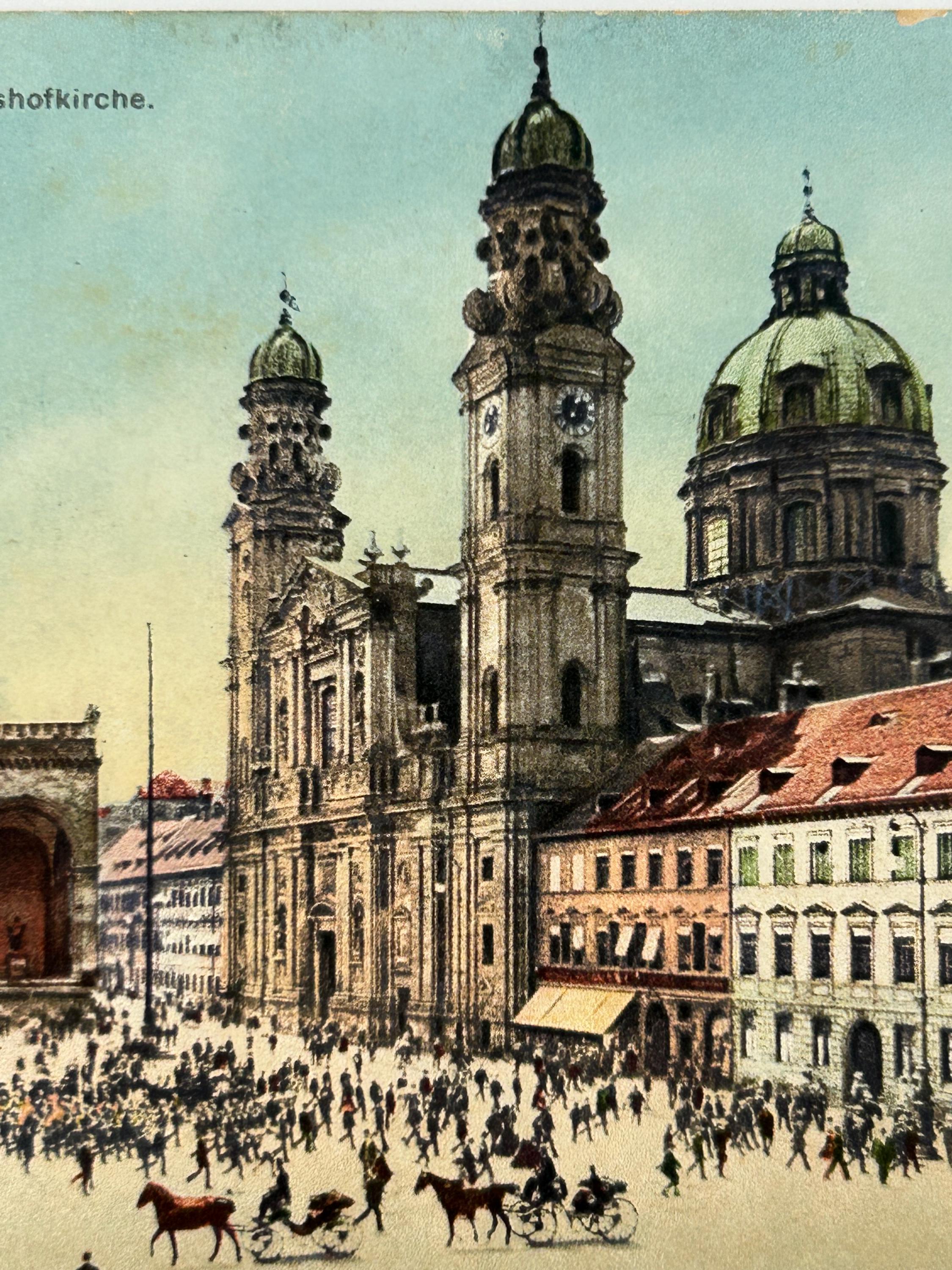 Postkarte München Feldherrnhalle Kajetanshofkirche Ansichtskarte vintage Künstlerkarte retro Dekoration Einrichtung Postkartensammlung alt