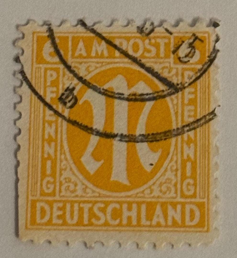 Vintage Briefmarke 1945 AM POST Deutschland Gestempelt Briefmarkensammlung antik Philatelie Postwertzeichen alt Briefmarkensammler Sammler