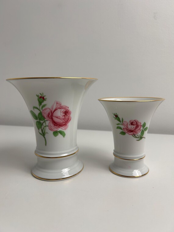 2 Fürstenberg Trichtervasen Rosendekor Jugendstil