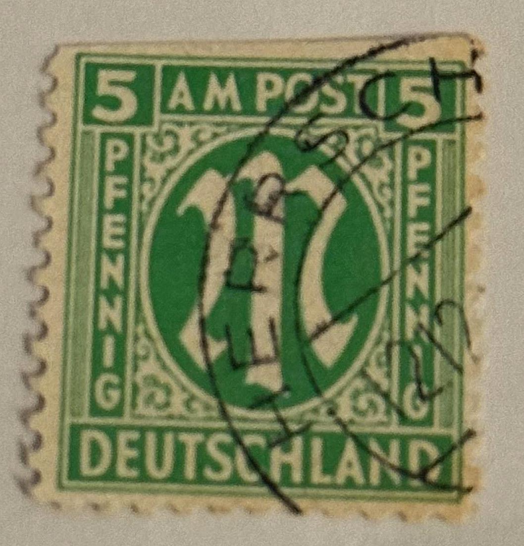 Vintage Briefmarke 1945 AM POST Deutschland Gestempelt Briefmarkensammlung antik Philatelie Postwertzeichen alt Briefmarkensammler Sammler