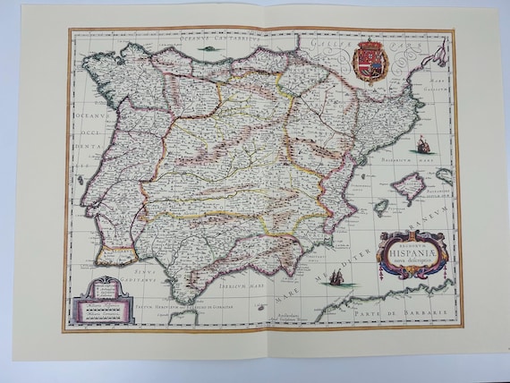 Landkarte Spanien Regnorum Hispaniae Blaeuw Antik