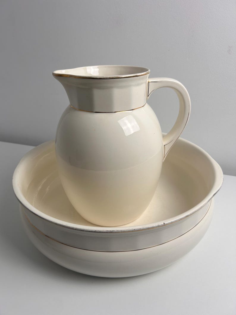 Antique Villeroy and Boch Wash Set | Large Art Nouveau Jug and Basin, Chateaucore Bathroom Decor image 2