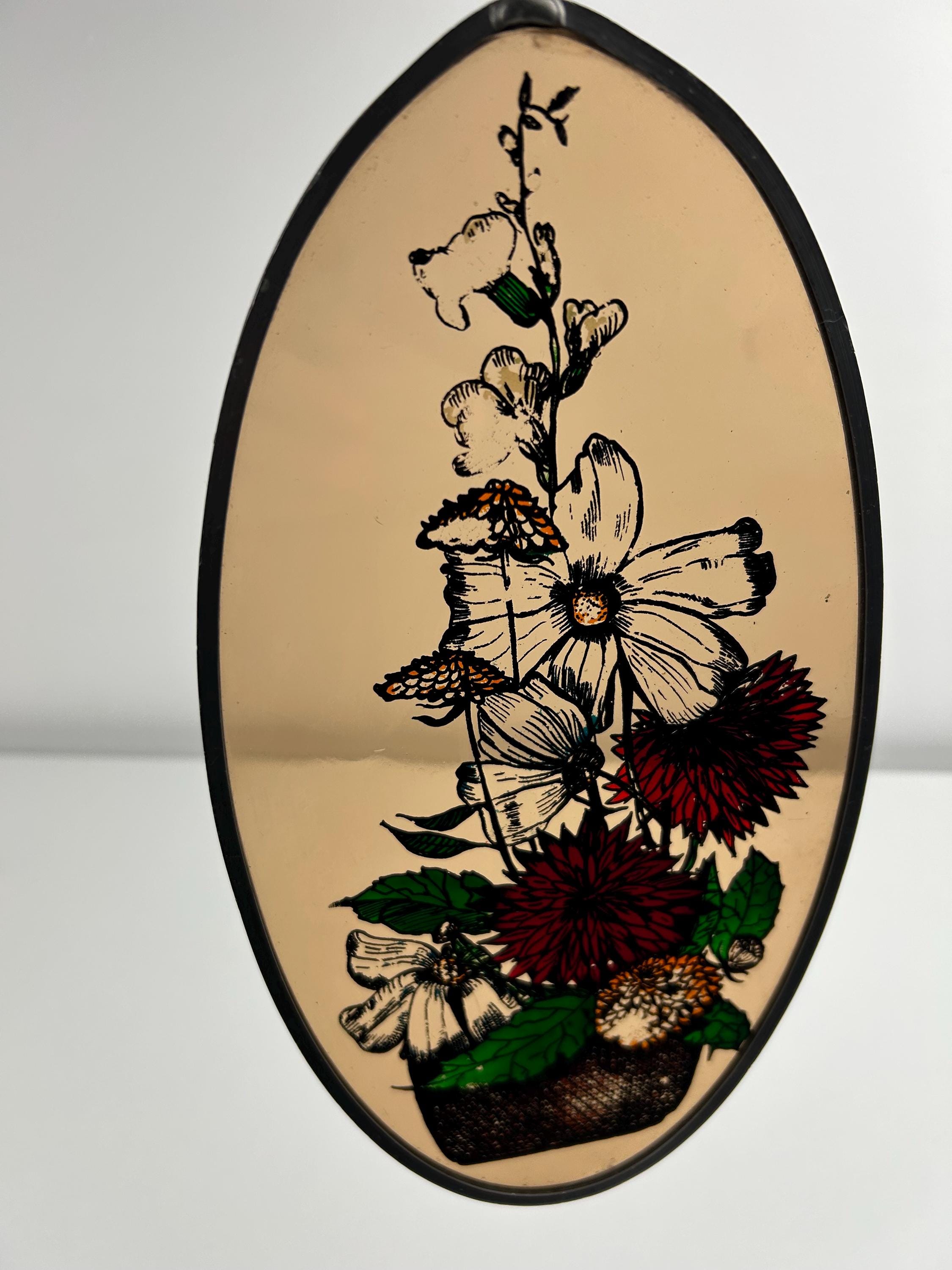 Hinterglasbild vintage Blumen Glasbild alt Blumenstrauß Wandbild floral