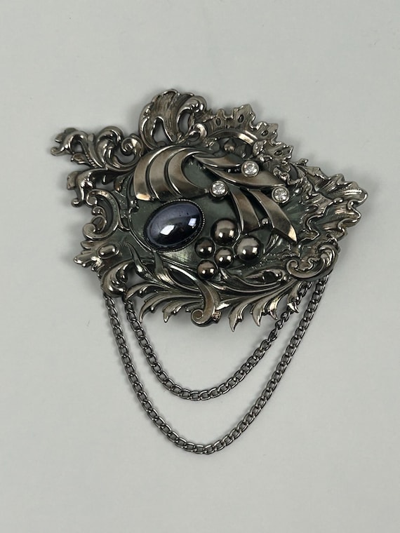 Vintage Jugendstil Silberbrosche 10x7cm