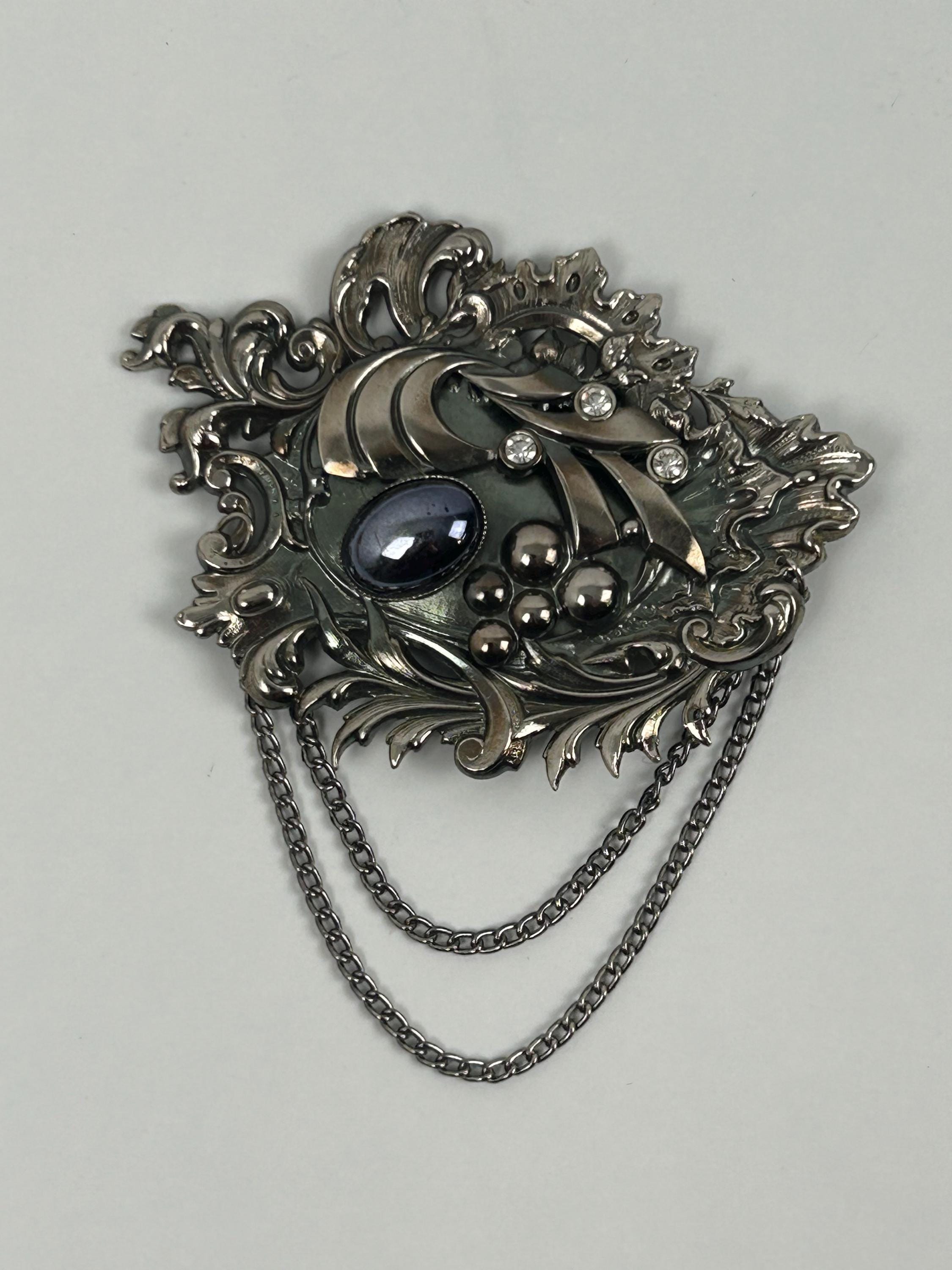 Brosche vintage 10x7 cm 3,9x2,7 in silberfarben Jugendstil Damenschmuck thrift Schmuck alt Broschen Sammler Schmucksammlung