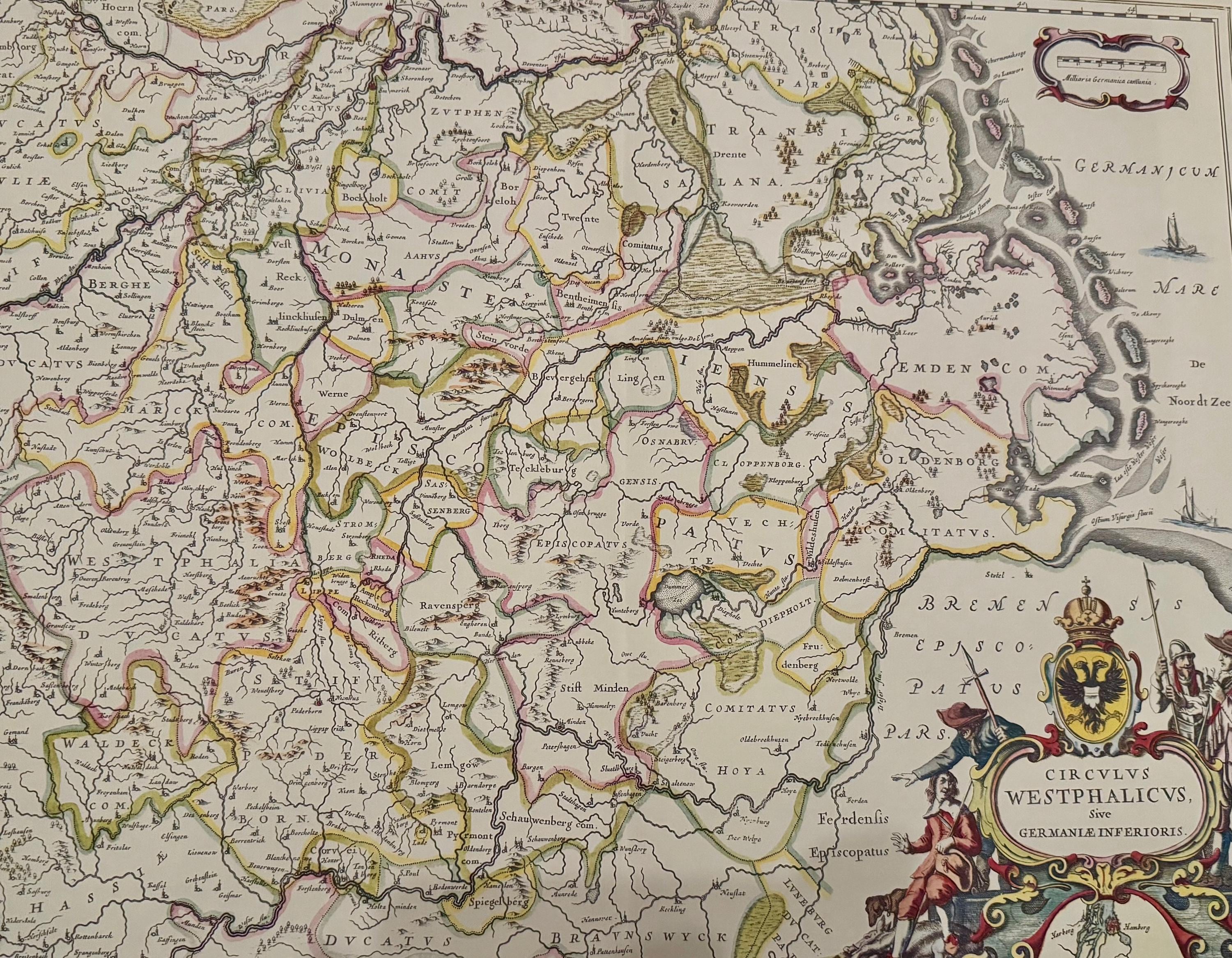Antike Westfalen Karte vintage Kunstdruck | Antike Landkarte Wanddeko Historisches Bild Wohnzimmer Dekoration Landkarte alt