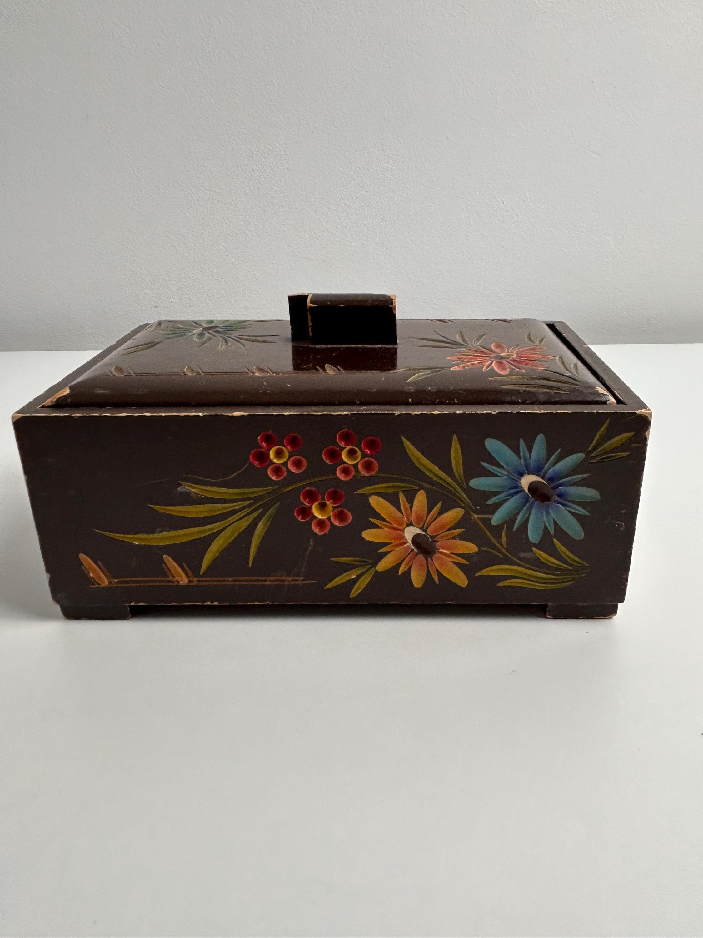 Schmuckkästchen alt Holzkiste vintage Holzkästchen Schatulle Box Holzkasten Einrichtung blumen Dekoration