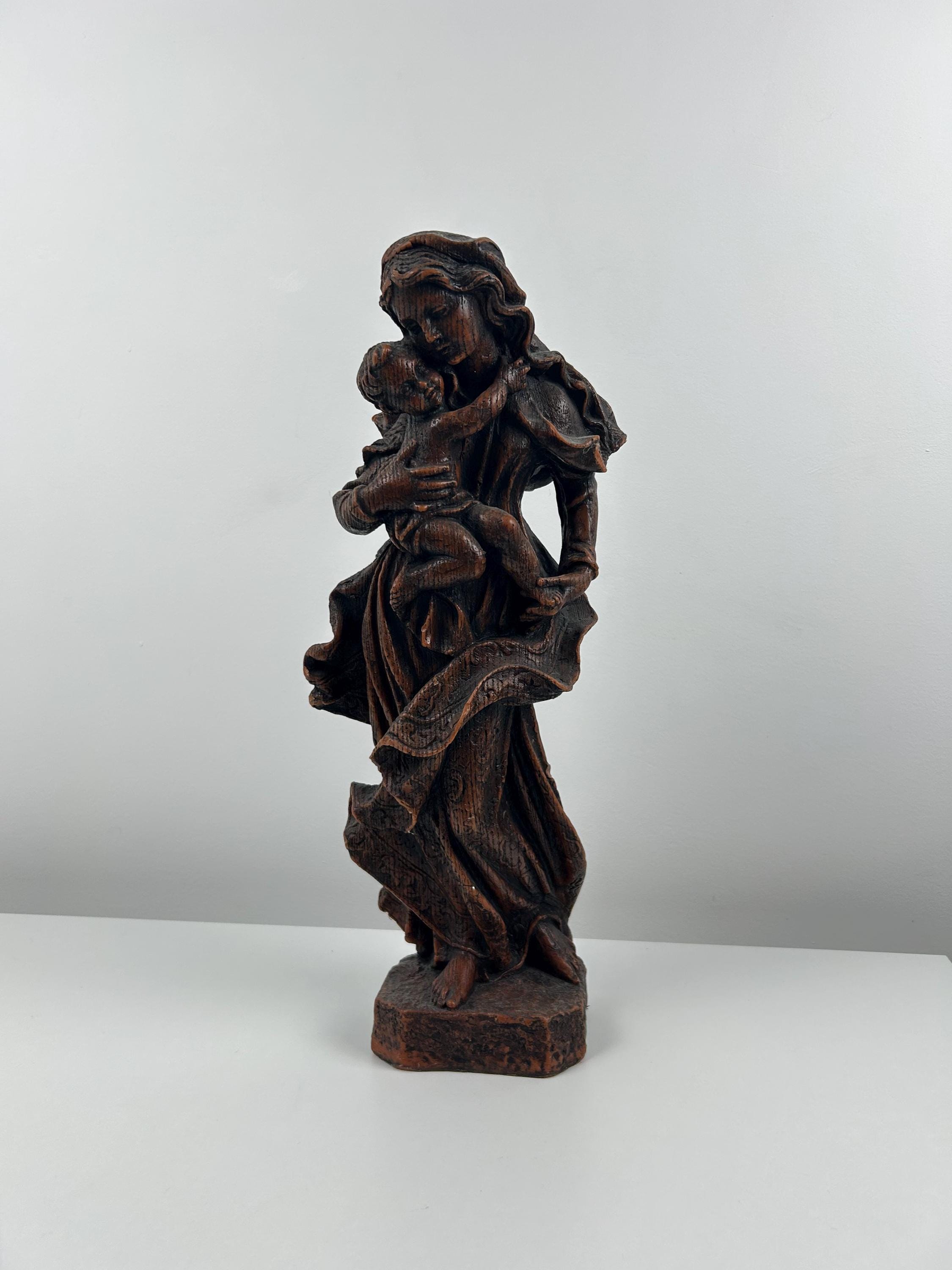 Figur Madonna vintage braune Madonnastatue alt Wachs Dekoration religiöse Einrichtung Wohnen Madonna mit Christus/Jesus Wachsguss vintage