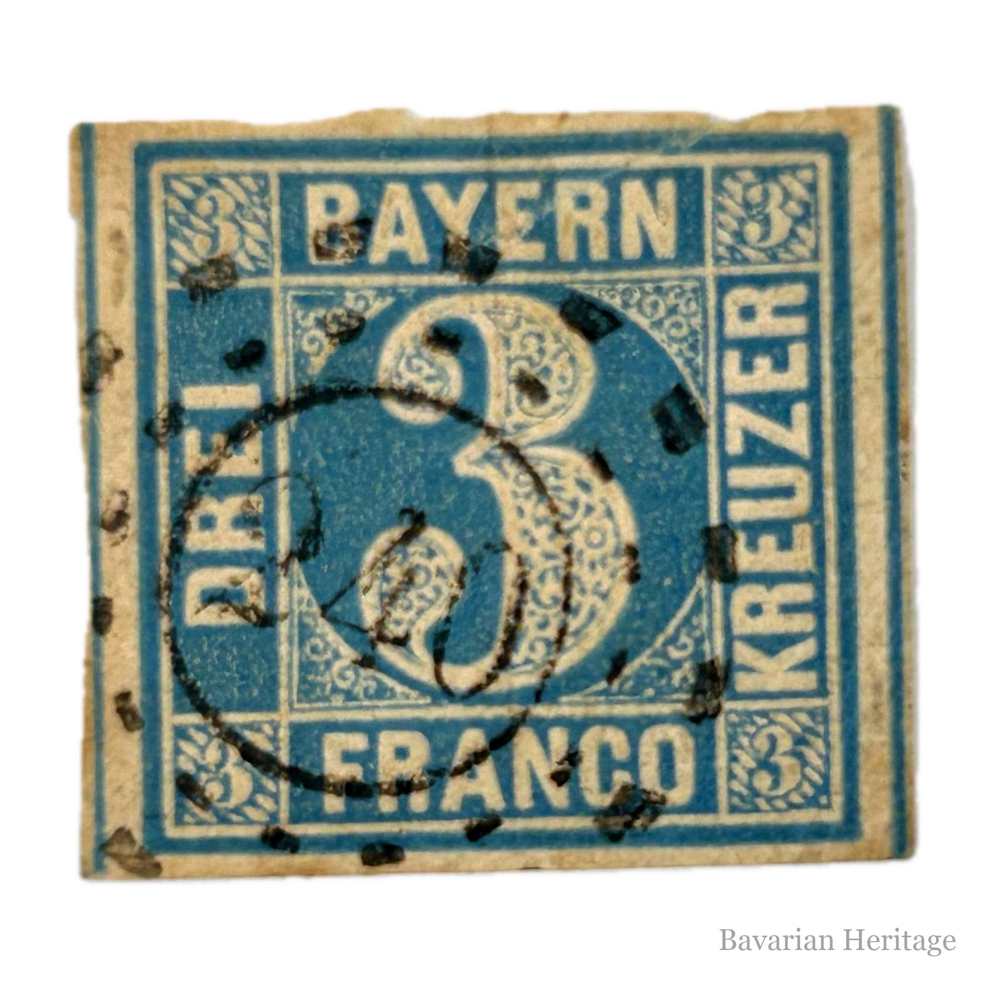 Timbre Bavière 3 Kreuzer 1849