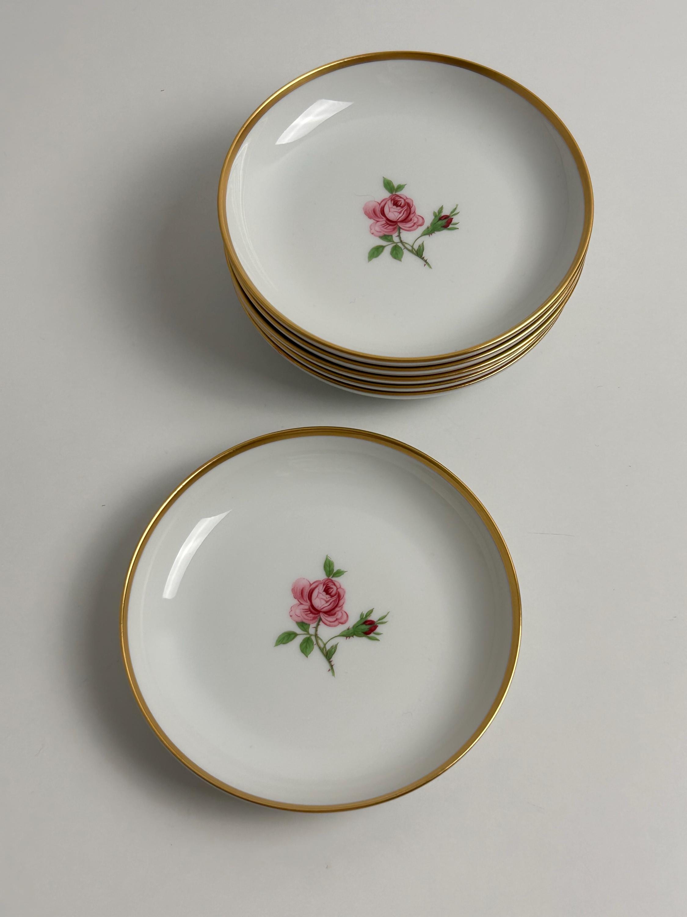 Set 6 Stück kleine vintage Schalen Fürstenberg 11cm Durchmesser Goldrand Untersetzer Rosenmotiv alt Keramik Porzellan