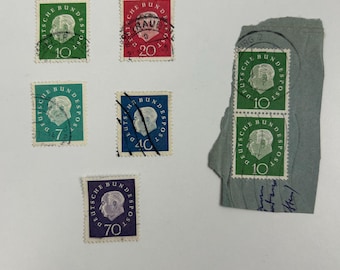Vintage Theodor Heuss Stamp Set | German Postwertzeichen Postzeichen, Philately Antique
