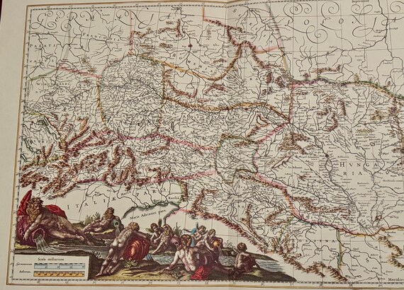 Antike Donaukarte 1640 Willem Blaeu 89x43cm
